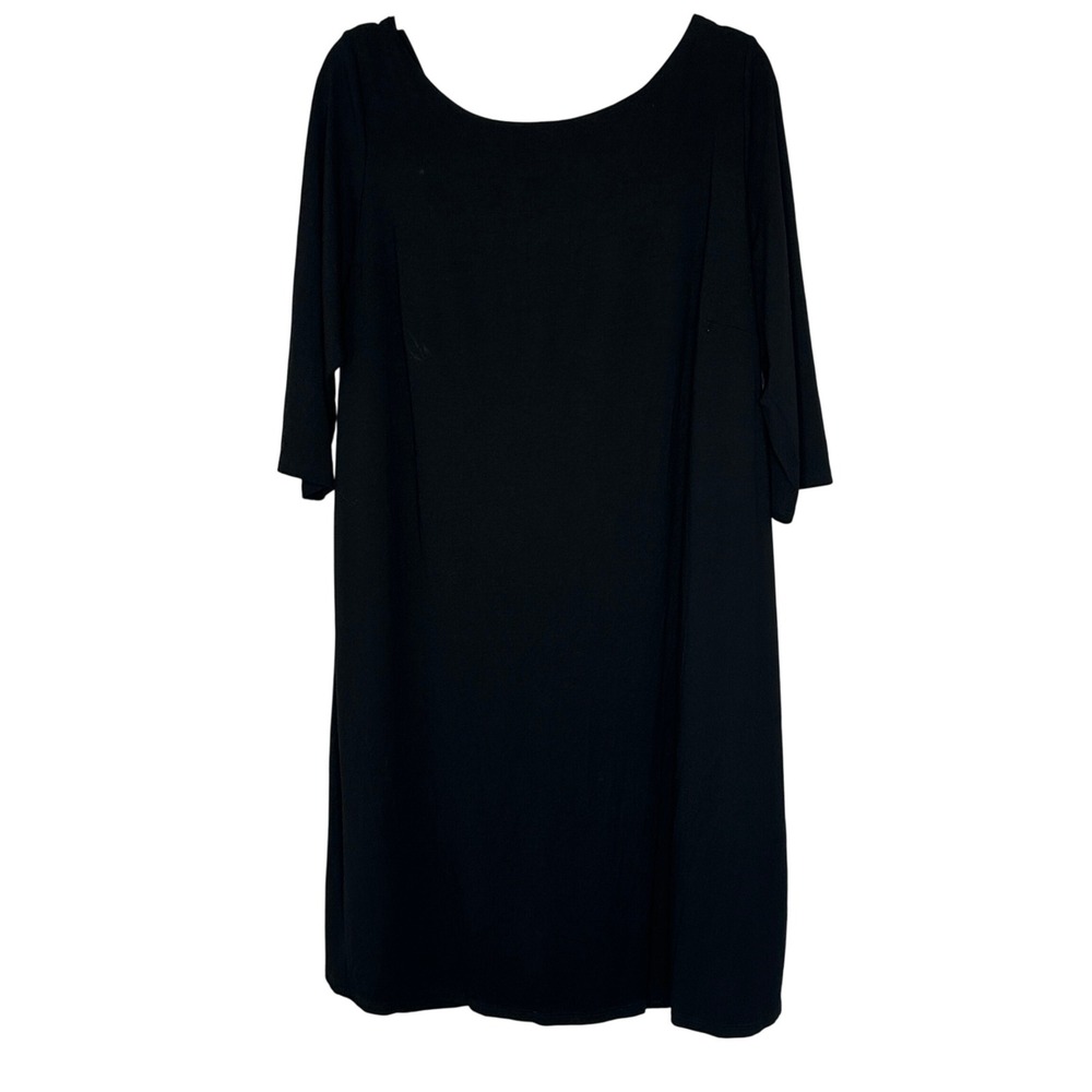 Eileen Fisher Black Viscose Lycra Cowl Neck 3/4 Sleeve Dress Plus Size‎ 1X